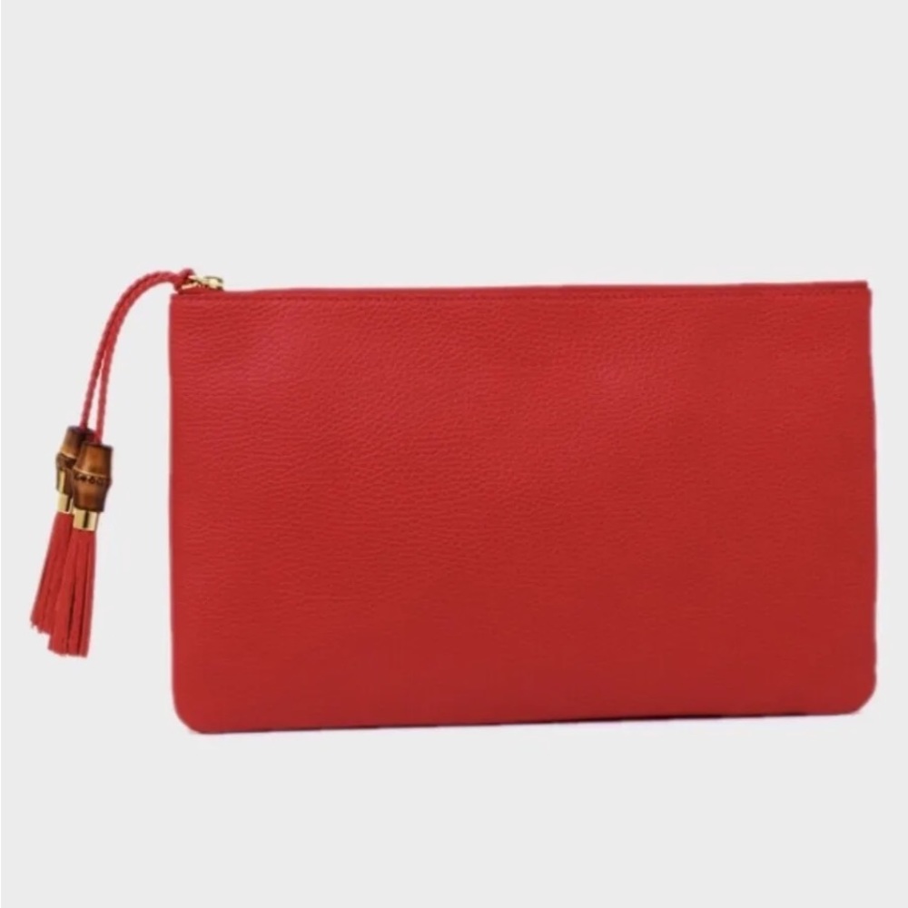 GUCCI Large Red Leather Bamboo Tassel Clutch/Pouch! NWT - Picture 2 of 8